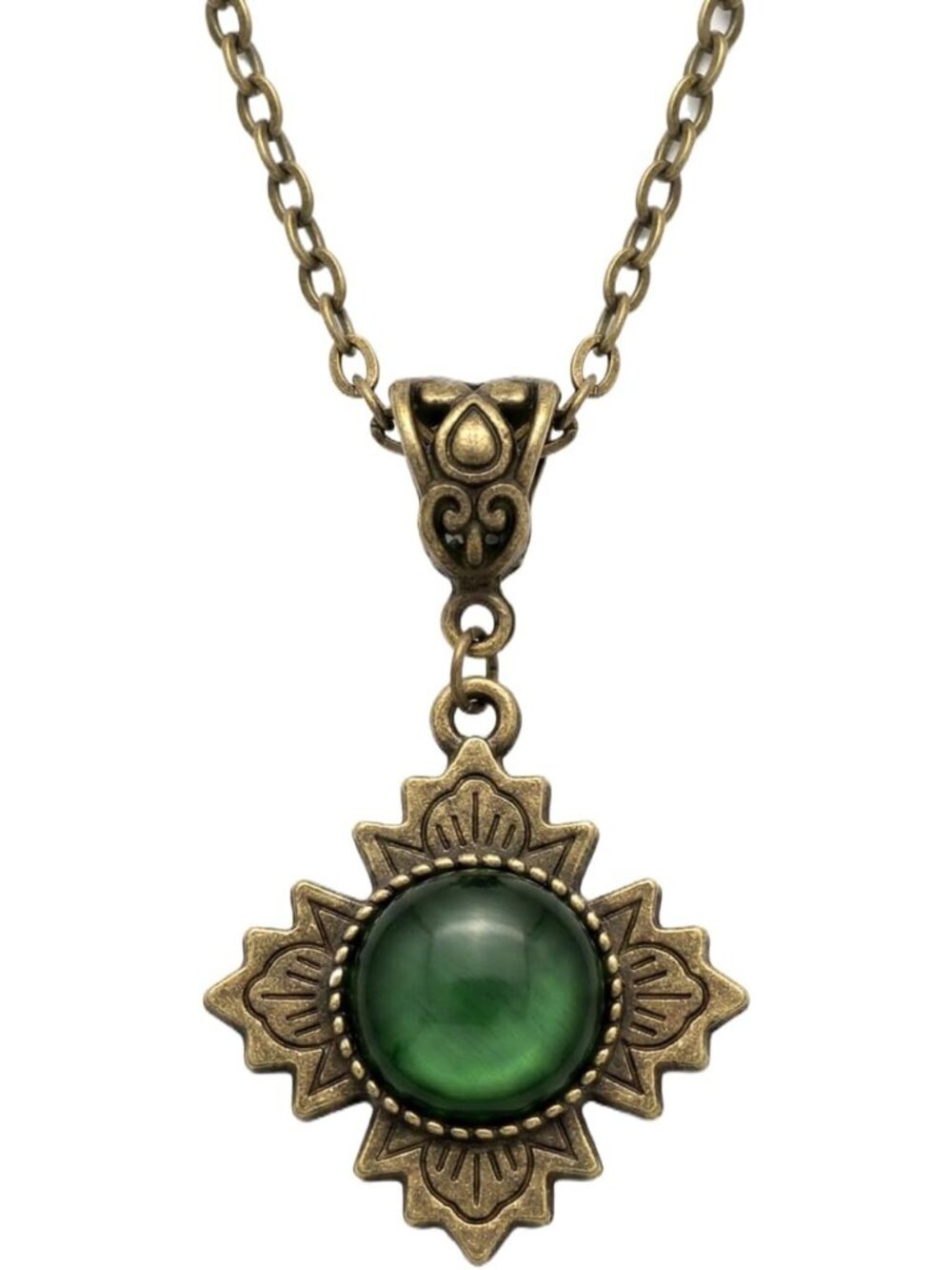Women's Green 3 Vintage Bronze Emerald CZ Pendant Necklace Dainty Jewelry Gift